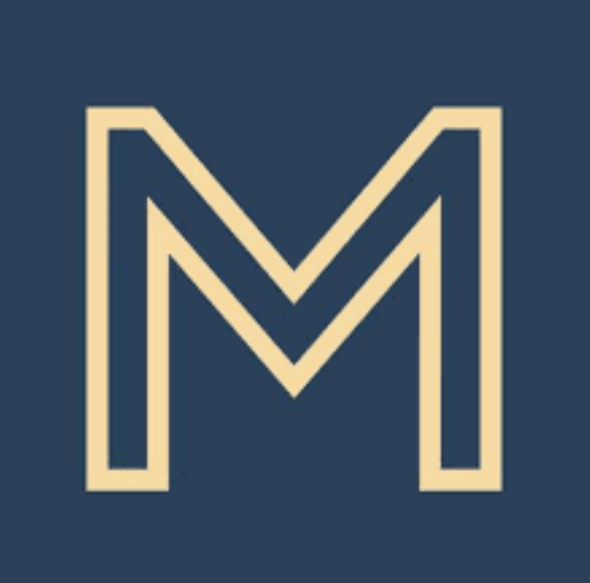 A logo with the letter M in gold color.